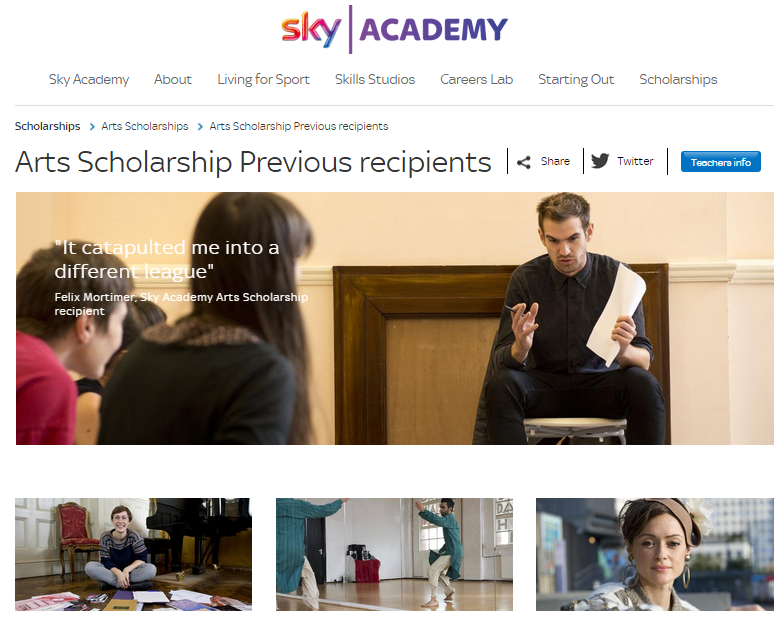 Sky Academy to award £30,000 Arts Scholarships
